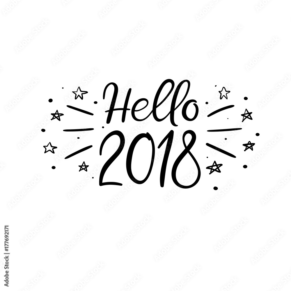 Hello 2018 Hand Lettering Greeting Card. Vector Illistration. Modern Calligraphy. Handwritten Christmas Decor Hello 2018 Hand Lettering Greeting Card. Vector Illistration. Modern Calligraphy. Handwritten Christmas Decor