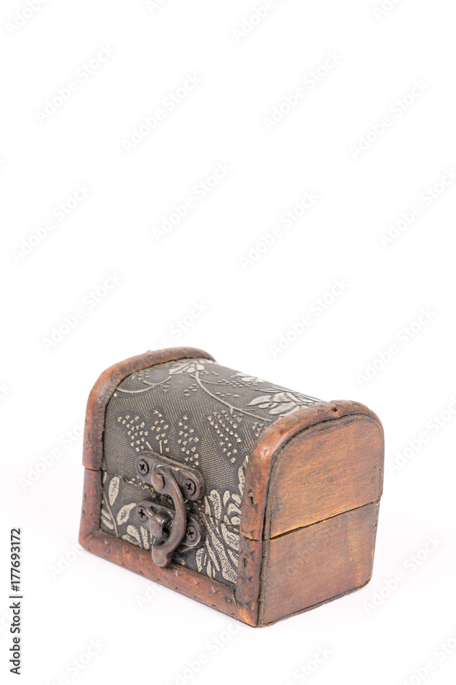 Antique rustic brown wooden coffin isolated above white background Antique rustic brown wooden coffin isolated above white background