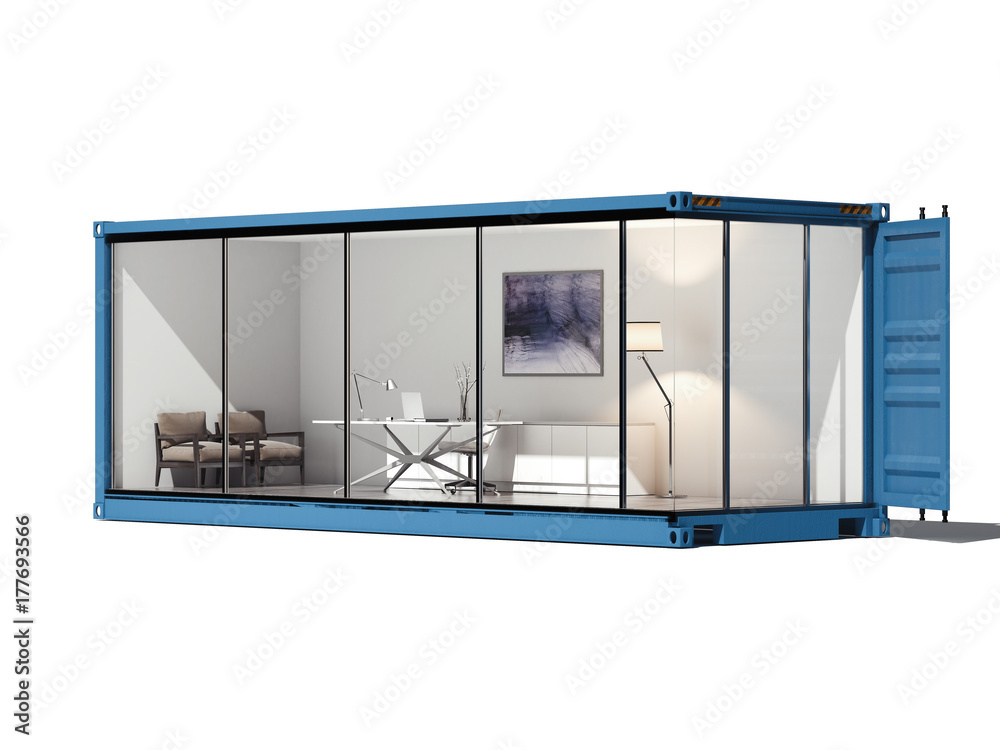Obraz premium Cargo koneiner converted into an office. 3d rendering