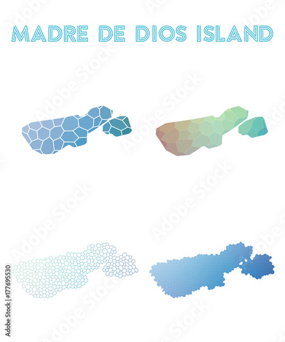 Madre de Dios Island polygonal island map. Mosaic style maps collection. Bright abstract tessellation, geometric, low poly, modern design.