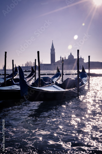Gondolas of Venice at Sunset © Xavier