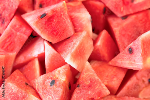 Sliced red ripe watermelon. Fruit background and texture