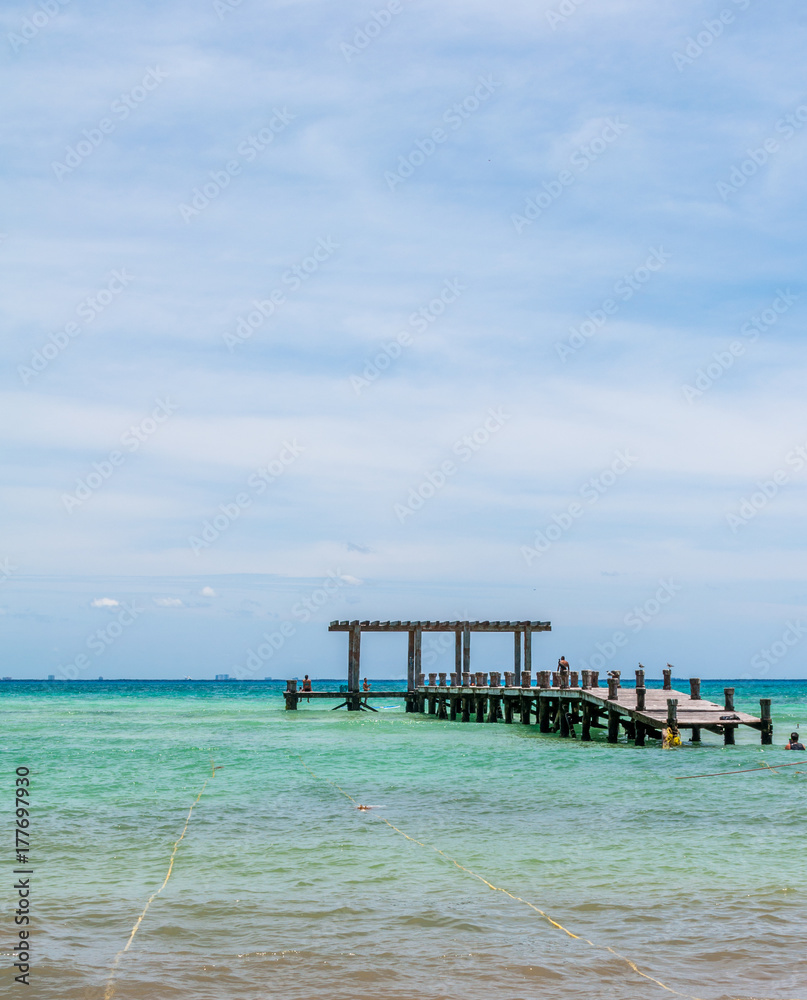 Wooden Pier Beach Scene at Playa del Carmen, Quintana Roo, Mexico