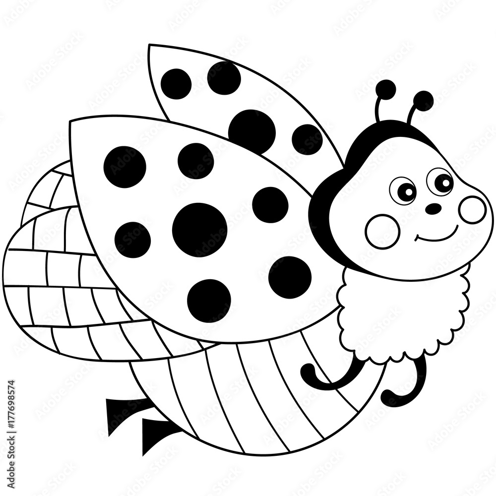 Fototapeta premium Vector Cute Cartoon Ladybug Flying