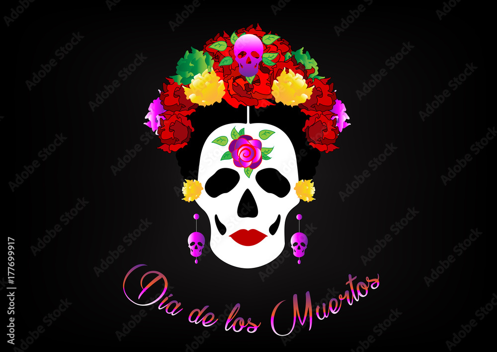 day of the dead, portrait of Mexican Catrina with skulls and red flowers ,  inspiration Santa Muerte in Mexico and la Calavera , vector illustration  isolated Stock Vector | Adobe Stock