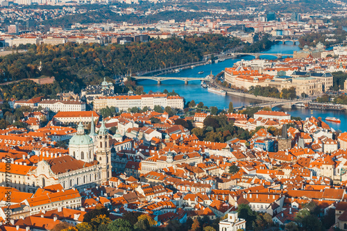 aerial view of old town in Prague, Czech republic, red tile roofs