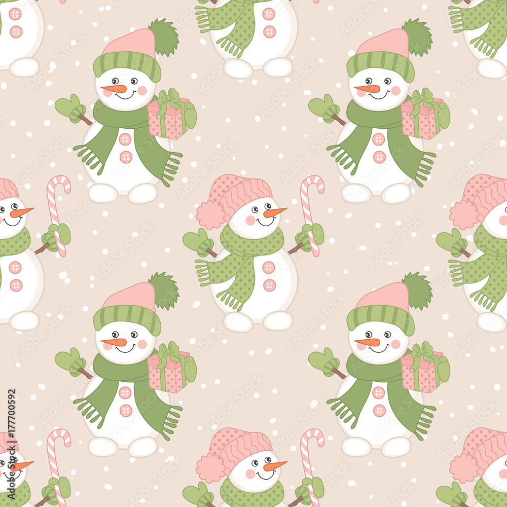 Vector Christmas Seamless Pattern with Snowmen
