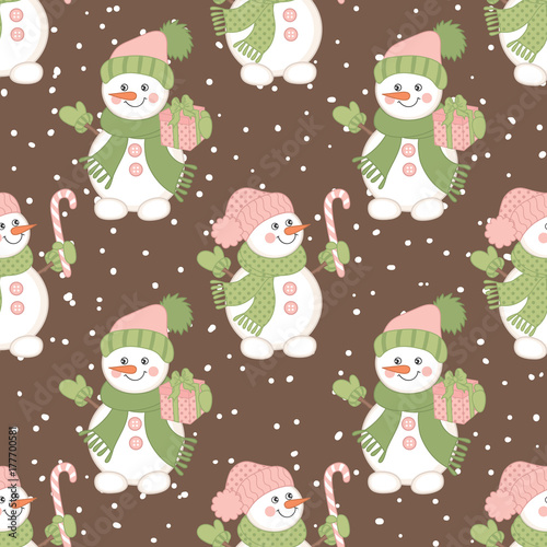 Vector Christmas Seamless Pattern with Snowmen