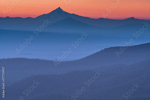 Blue Haze Settles into the Valley As Mount Hood Looms