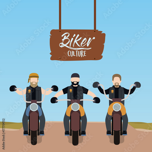 biker culture poster with motorcyclists gang