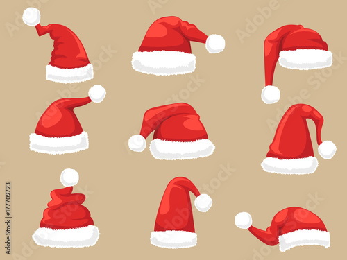 Santa Claus hat set. Collection of Christmas and New Year hats