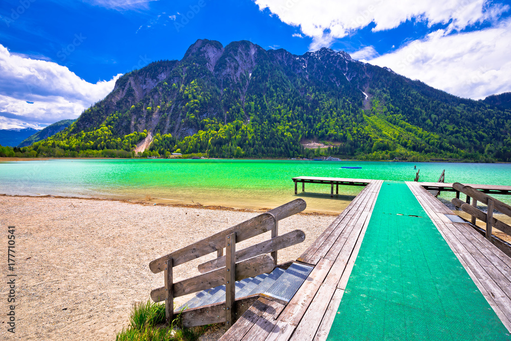 Achen lake turquoise water and Alps mountains view