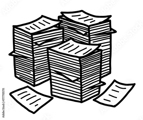 paper stack / cartoon vector and illustration, black and white, hand drawn, sketch style, isolated on white background.