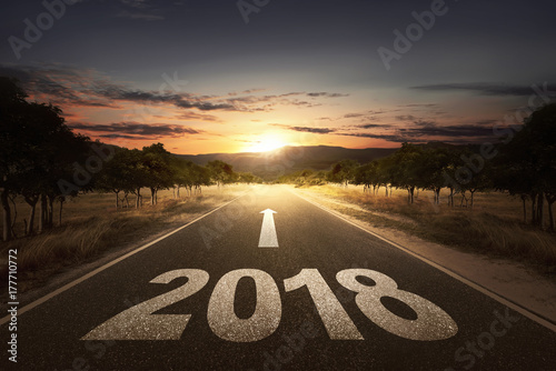 Empty street with arrow and 2018 number