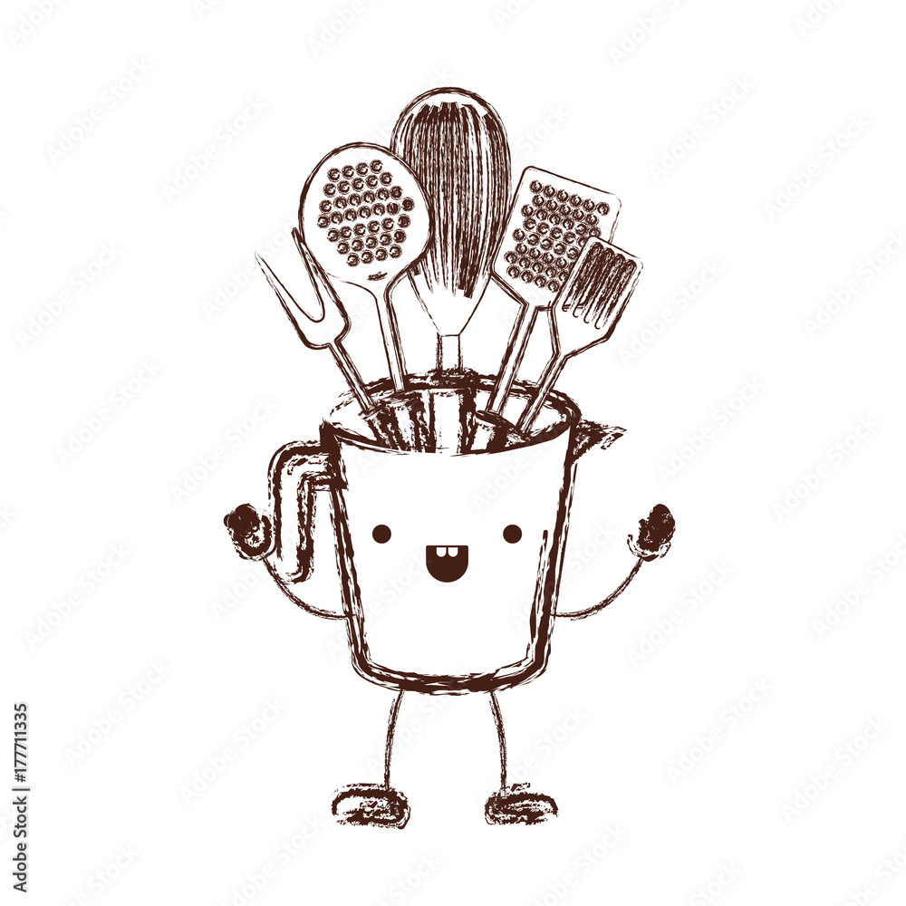 jar with kitchen utensils cartoon in brown blurred silhouette Stock Vector | Adobe Stock jar with kitchen utensils cartoon in brown blurred silhouette Stock Vector | Adobe Stock