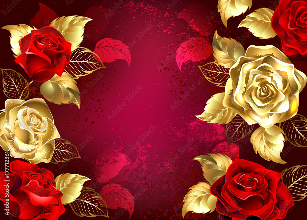 Red background with jewelry roses Stock Vector | Adobe Stock