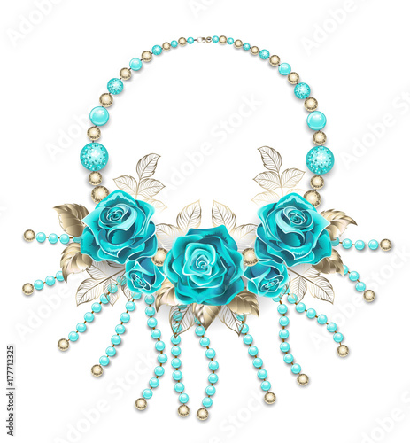 Necklace with turquoise roses