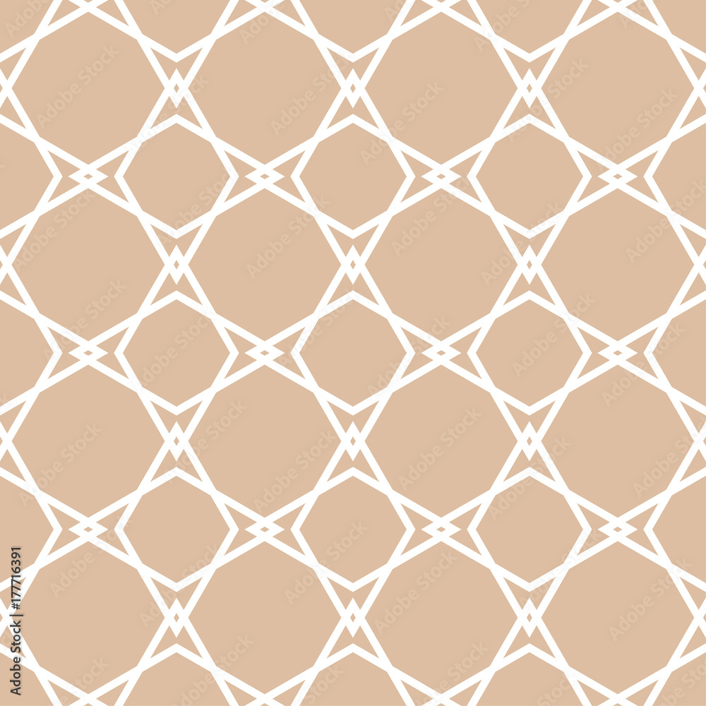 Fototapeta premium Beige and white geometric ornament. Seamless pattern