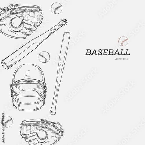 Set of baseball , hand draw sketch vector.