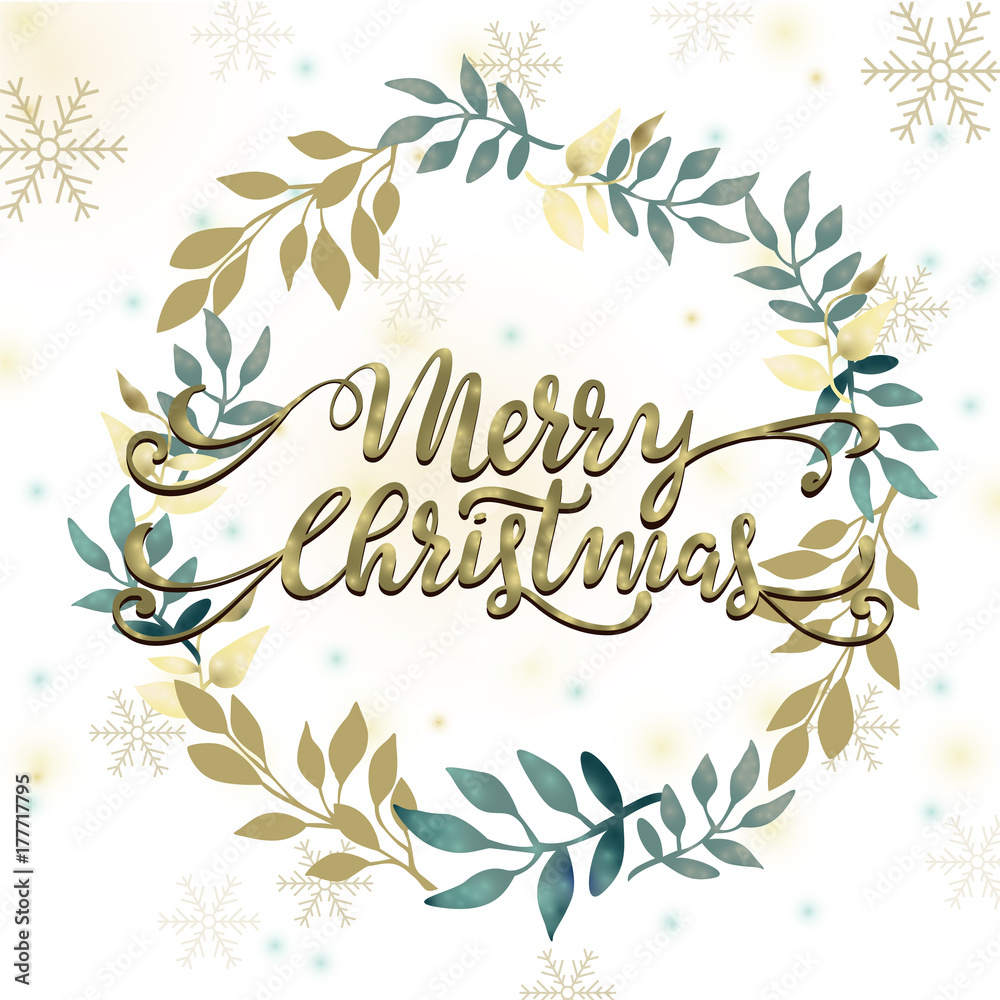 Obraz premium Merry Christmas winter wreath vector illustration.
