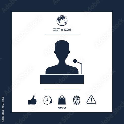 Speaker, orator speaking from tribune icon