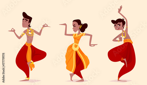 Indian dancers in the posture of Indian dance.
