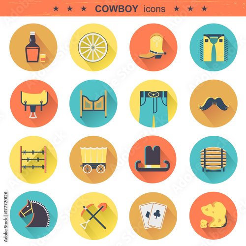 Cowboy web icons isolated on white.