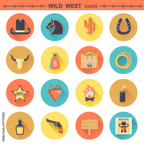 Cowboy icons.Vector wild west pictograms isolated