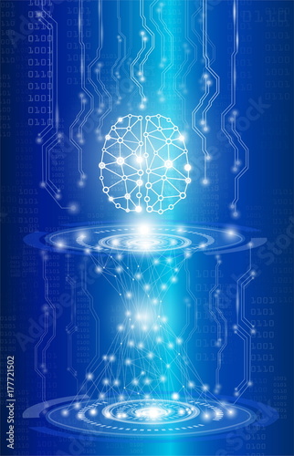 abstract background technology and science concept in blue light,digital brain genius with tests analysis and global international medical in future