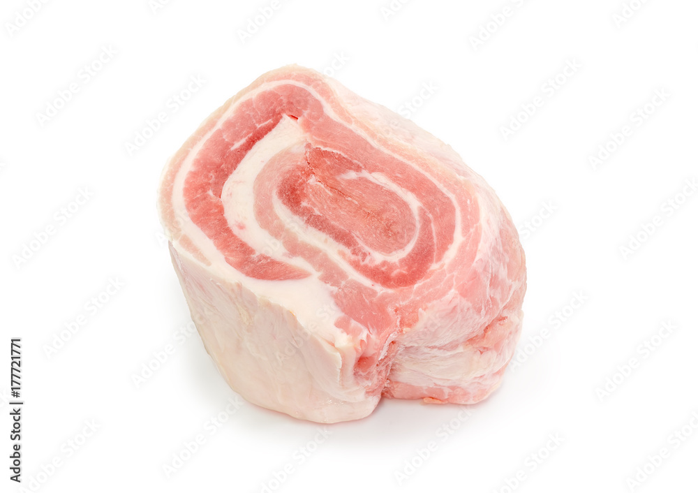 Uncooked streaky pork belly on a white background Uncooked streaky pork belly on a white background