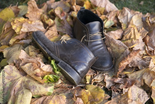 autumn man used shoes outdoor shooting