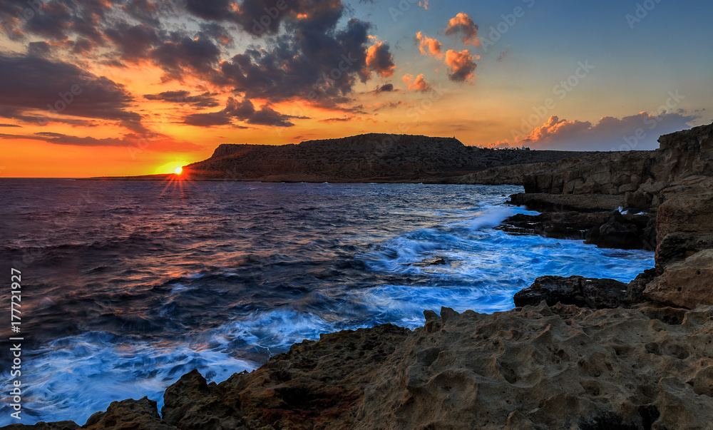 Cape Greco at sunset.Ayia Napa.Cyprus
