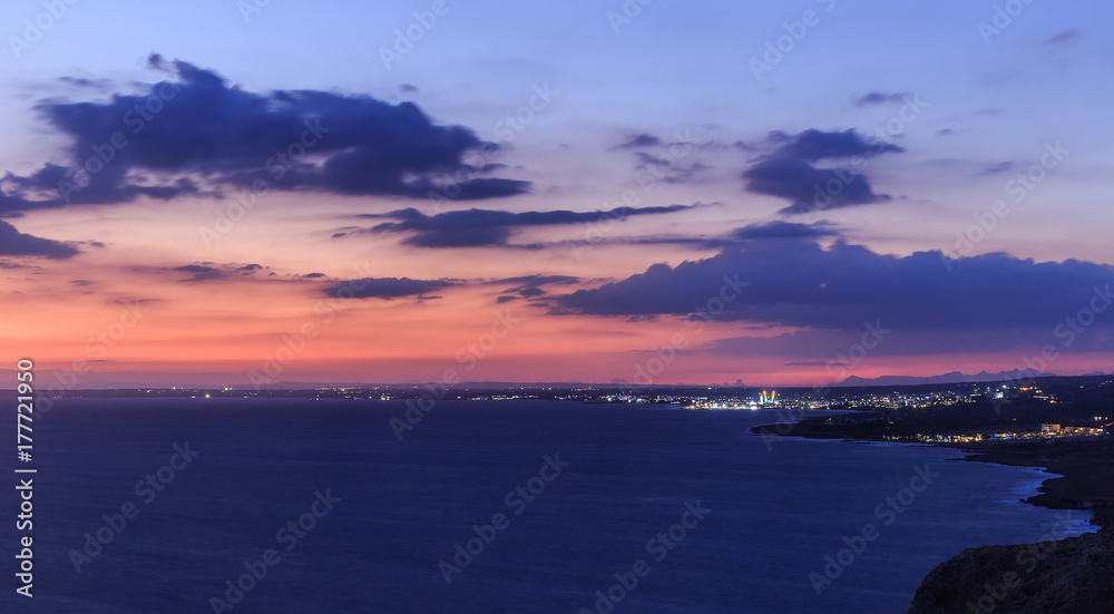 Fototapeta premium Ayia Napa from the height of Cape the Greek at sunset