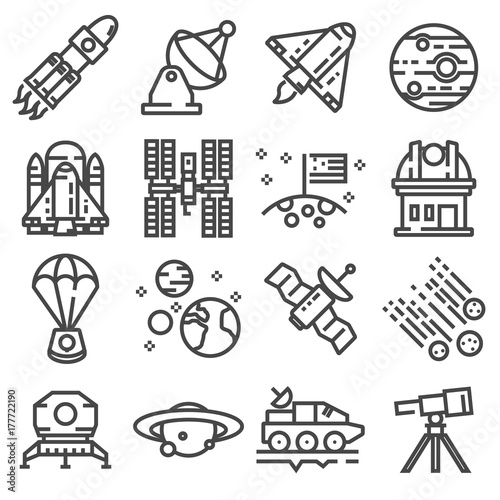 Vector space icons set. Line pack