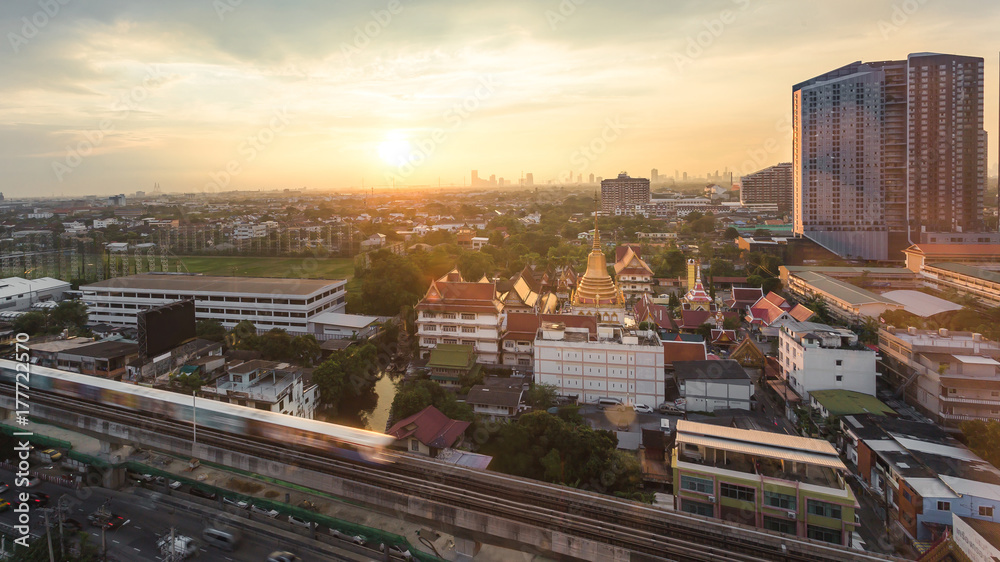 Morning Bangkok Bang-na sunrise, City scape view on metropolis of Thailand...