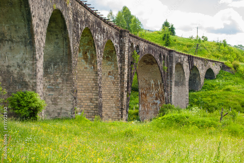The old Austrian stone railway bridge viaduct in Ukraine