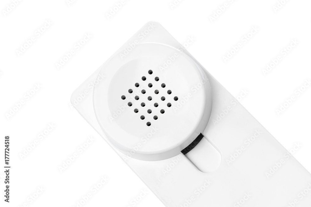 White business telephone receiver phone handset macro isolated White business telephone receiver phone handset macro isolated