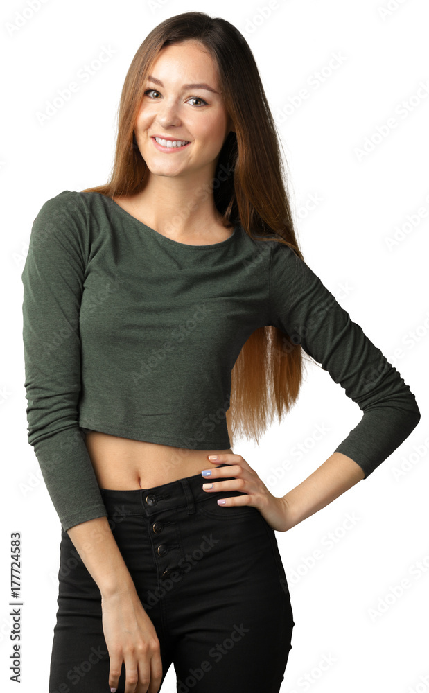 Happy woman posing isolated on white background Happy woman posing isolated on white background