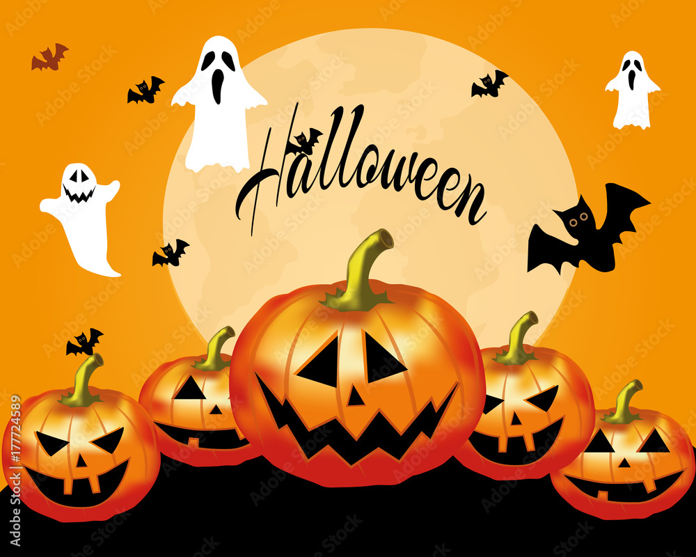 Halloween party invitation with scary pumpkins and a full moon Halloween party invitation with scary pumpkins and a full moon