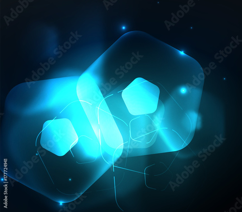 Glowing glass transparent pentagans, geometric abstract digital background