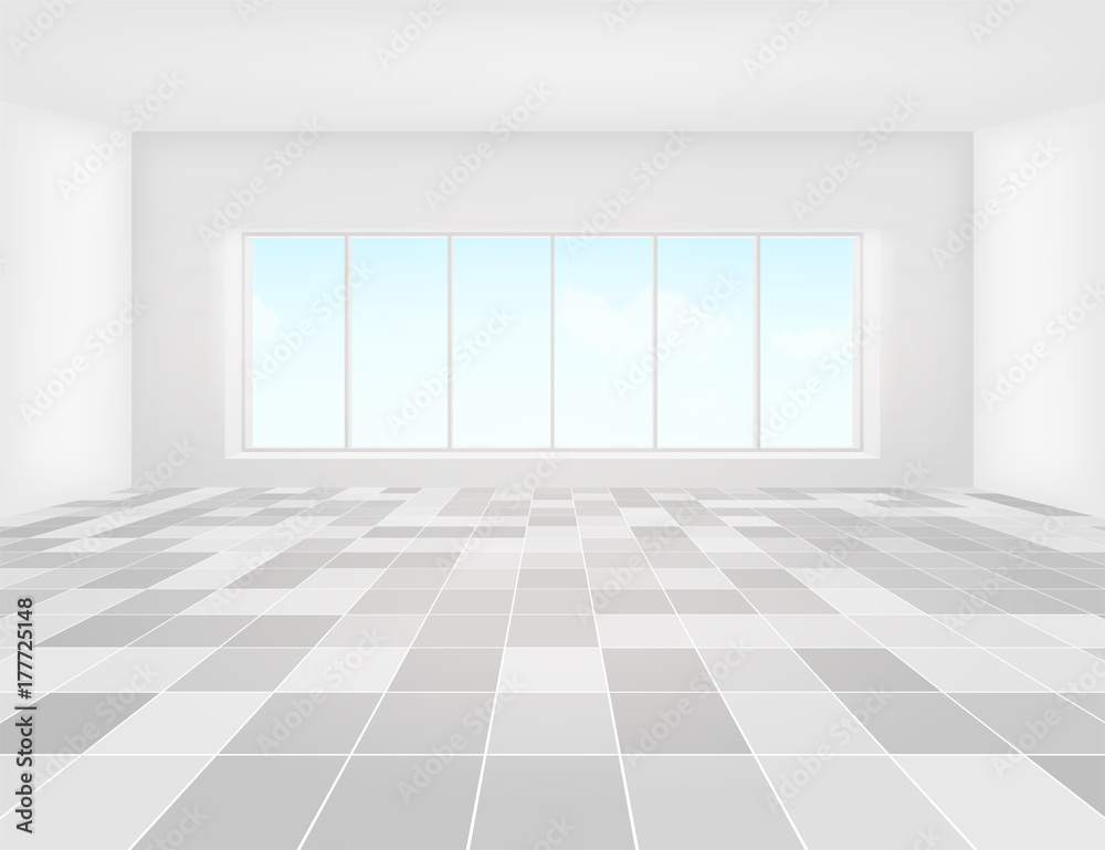Vector design of tile floor with grid line and light from window in perspective view for background.
