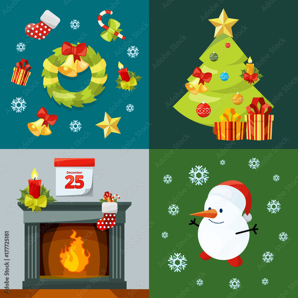 Conceptual pictures of christmas celebration. Vector illustrations in cartoon style Conceptual pictures of christmas celebration. Vector illustrations in cartoon style