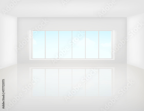 Vector design of white floor with grid line and light from window in perspective view for background.