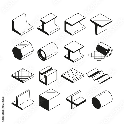 Icons set in monochrome. Metallurgy production. Vector pictures of steel isolate on white