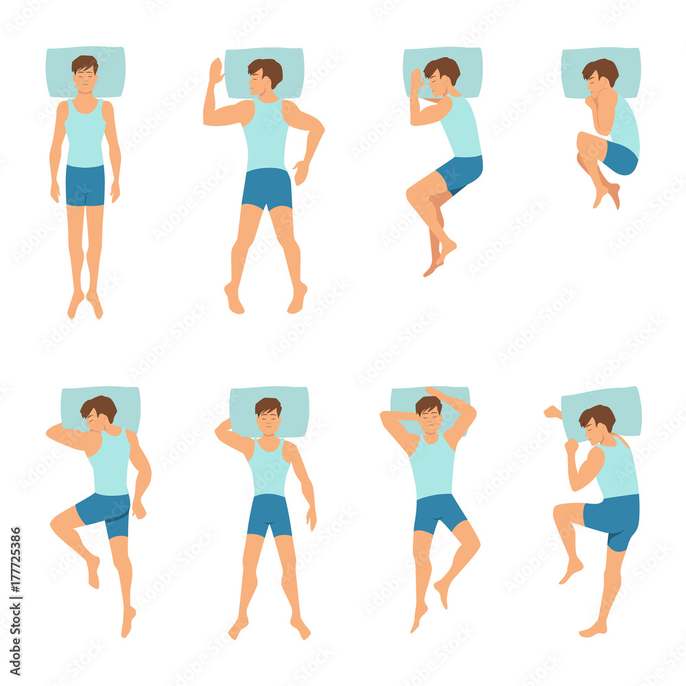 Different positions of sleeping man. Top view vector illustrations Different positions of sleeping man. Top view vector illustrations