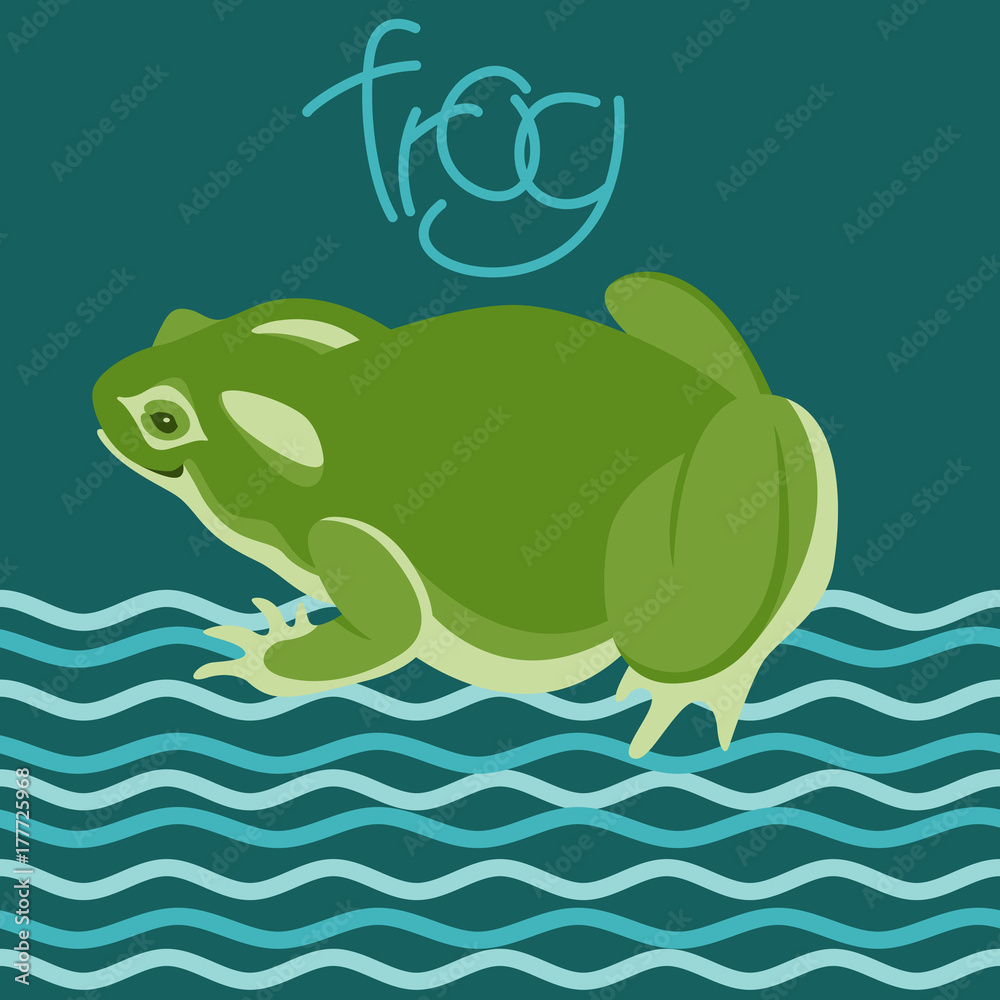 Naklejka premium frog green vector illustration flat style profile side