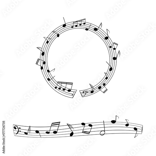 Set of musical edgings. Note staff isolated on white background