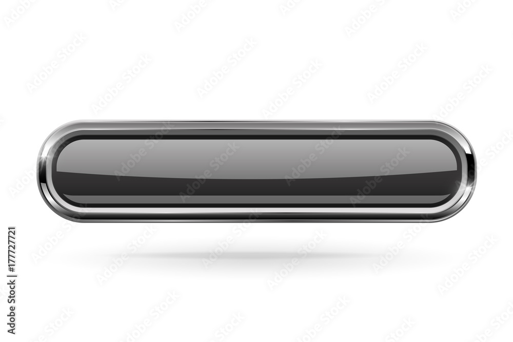 Long rectangle black button with bold chrome frame. 3d shiny icon Long rectangle black button with bold chrome frame. 3d shiny icon