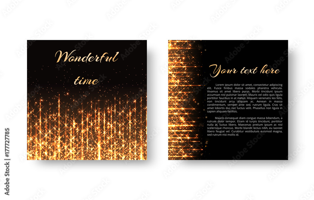 A glittering background with shining particles, golden rays and a bright light effect for New Year's congratulations.