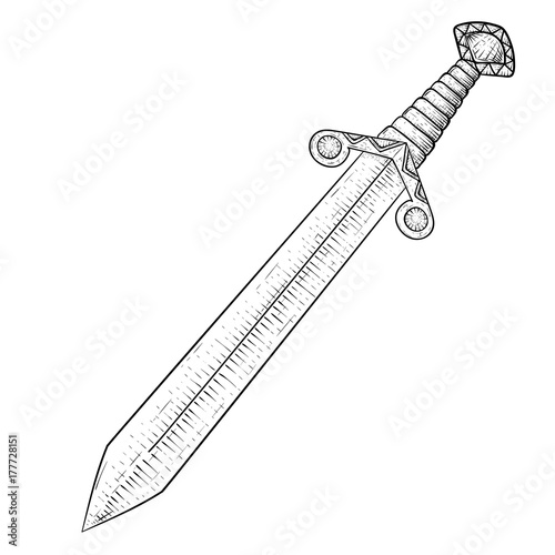 Medieval sword. Hand drawn sketch